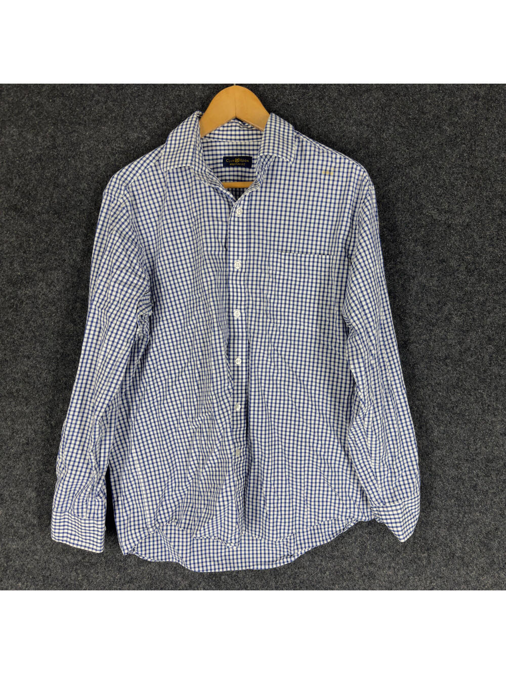 Club Room Shirt Men 34/35 Blue Plaid Button Up Collared Long Sleeve Pockets